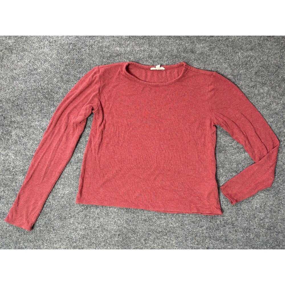 Splendid T Shirt Womens Medium Sparkly Viscose Blend Ribbed Long Sleeve